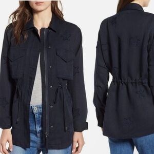 Rails Lancaster Indigo Navy Utility Jacket XS Tencel Linen Embroidered Stars